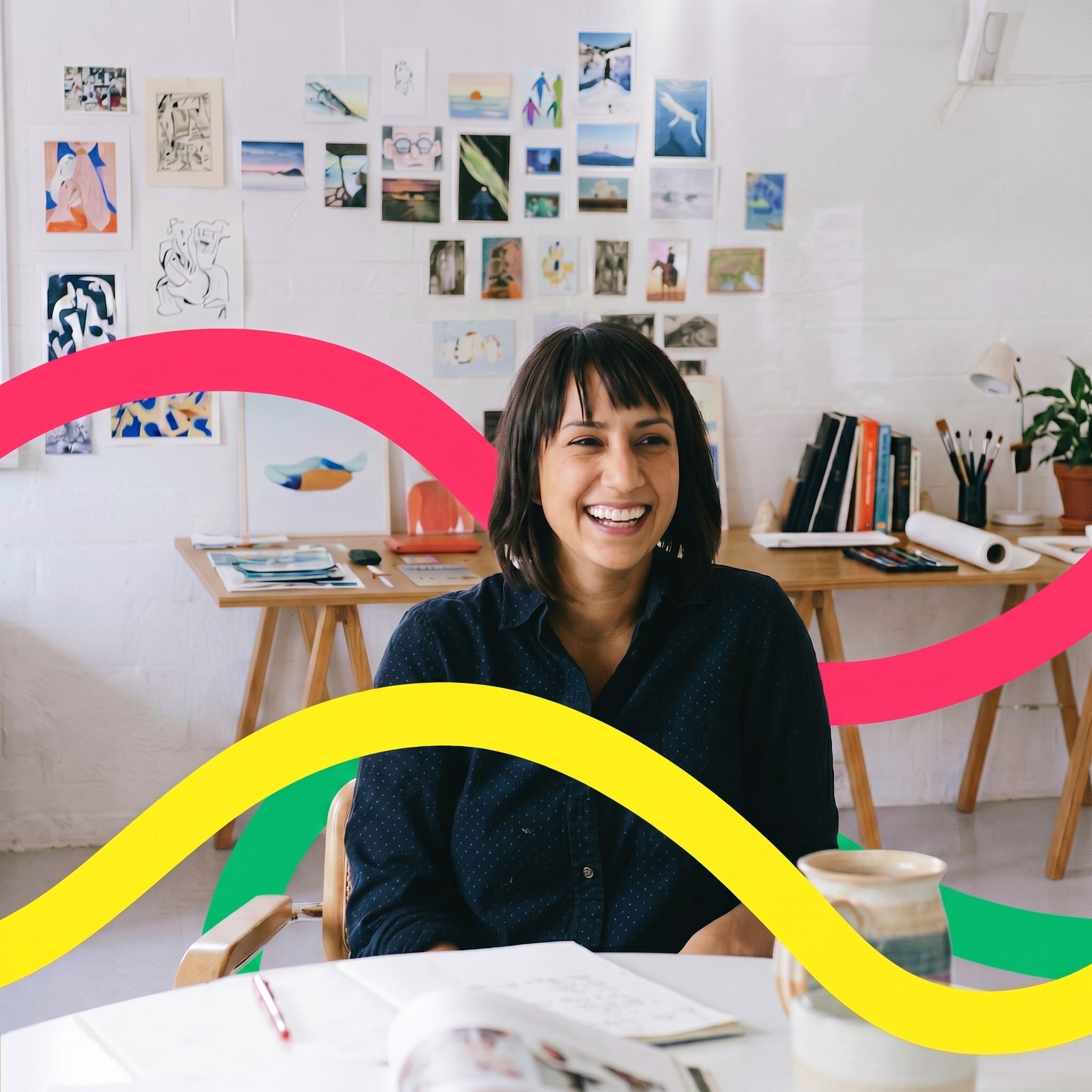 Emprendedora sonriendo en un espacio de trabajo